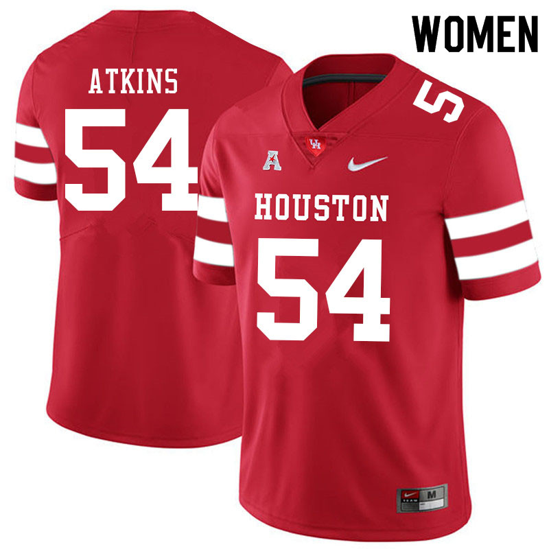 Women #54 Joshua Atkins Houston Cougars College Football Jerseys Sale-Red - Click Image to Close
